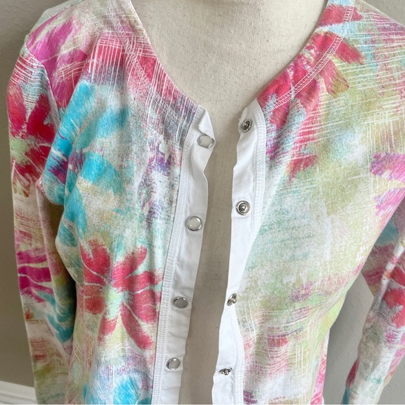 Fresh Produce Long Sleeve Shirt Size XS Pearl Snap Pastel Colorful Floral Print - Picture 6 of 7